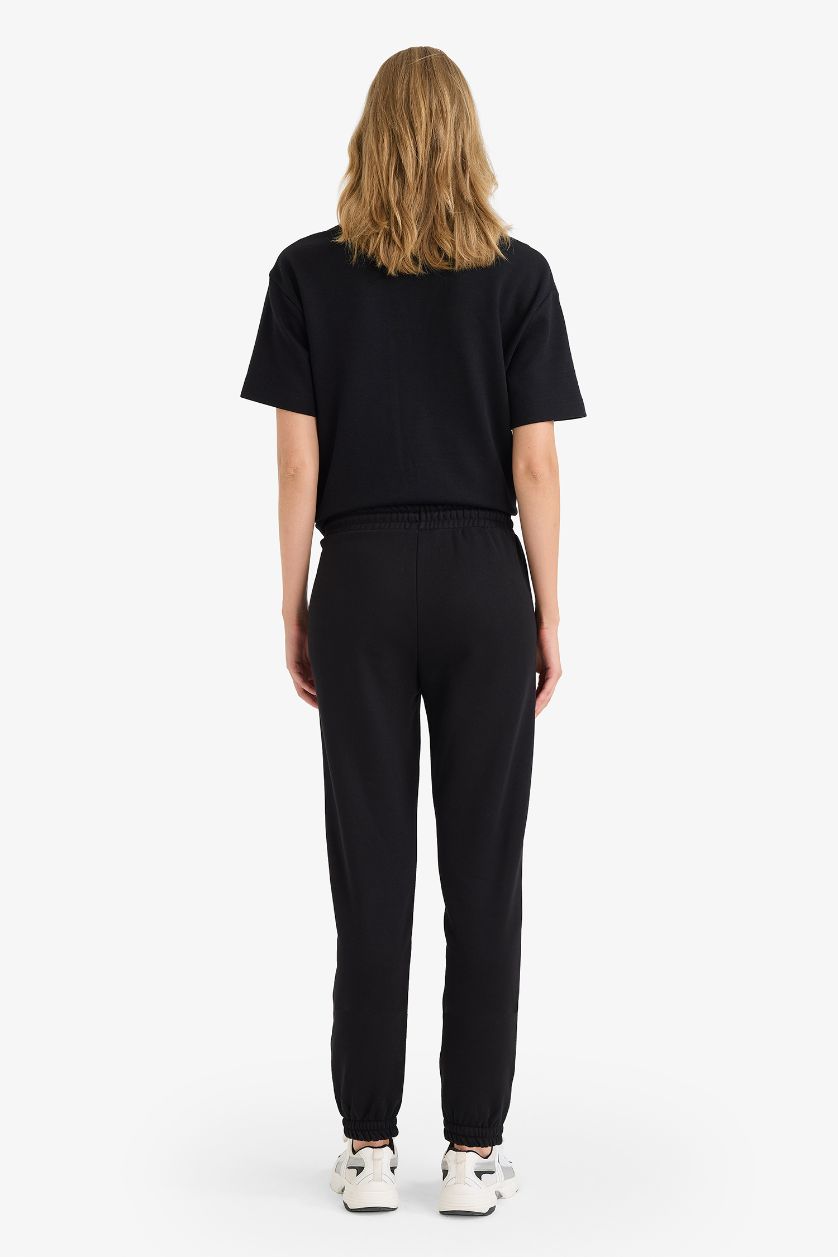 Kadın Siyah Basic Düz Cepli Normal Bel Kalın Jogger Eşofman Altı