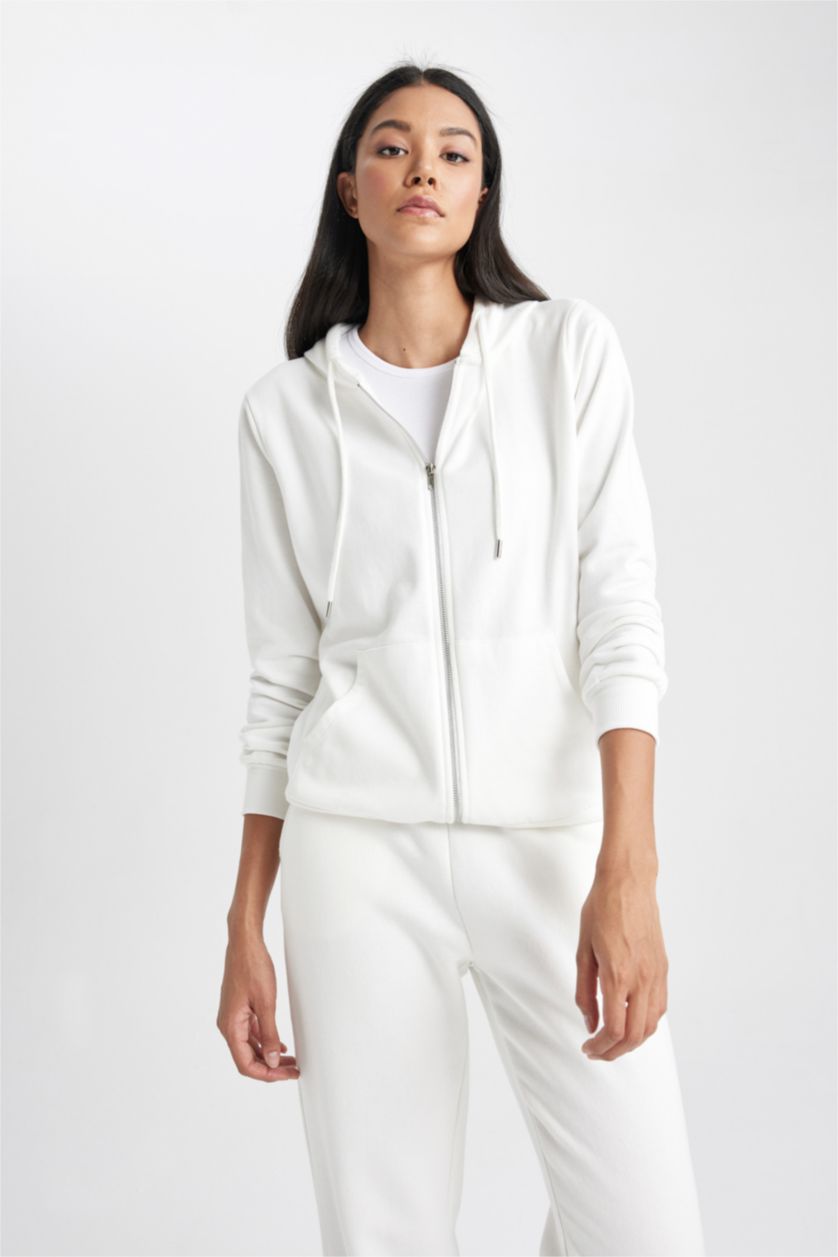 نساء بيج فاتح سويتر قماش رقيق قصة عادية