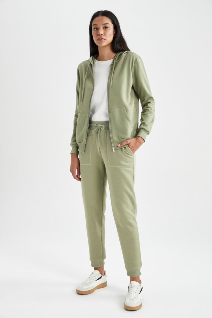 FEMME Kaki Sweat à capuche Basique zippé à Coupe régulière