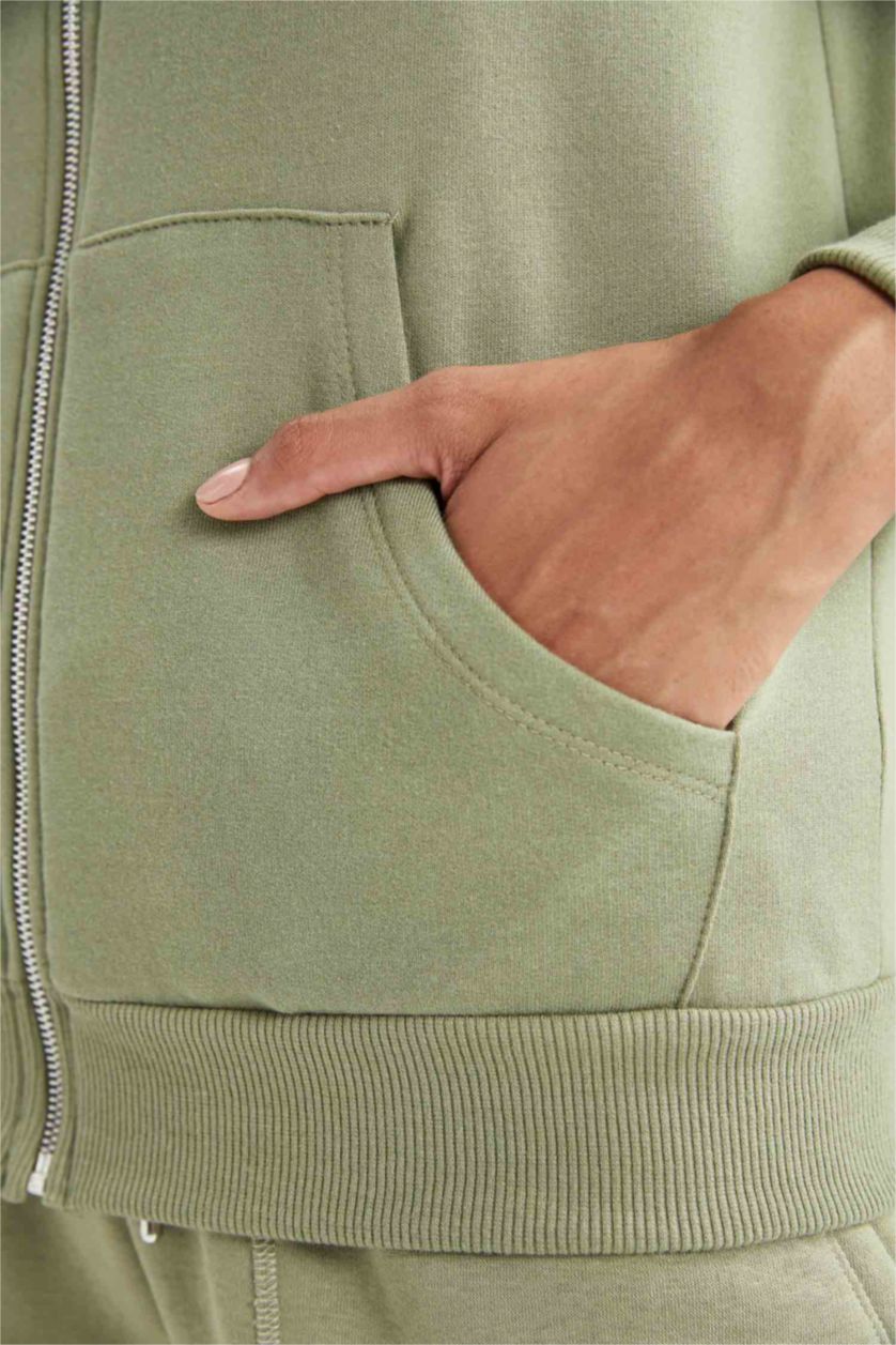 FEMME Kaki Sweat à capuche Basique zippé à Coupe régulière