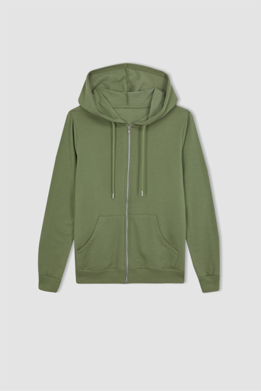 FEMME Kaki Sweat à capuche Basique zippé à Coupe régulière