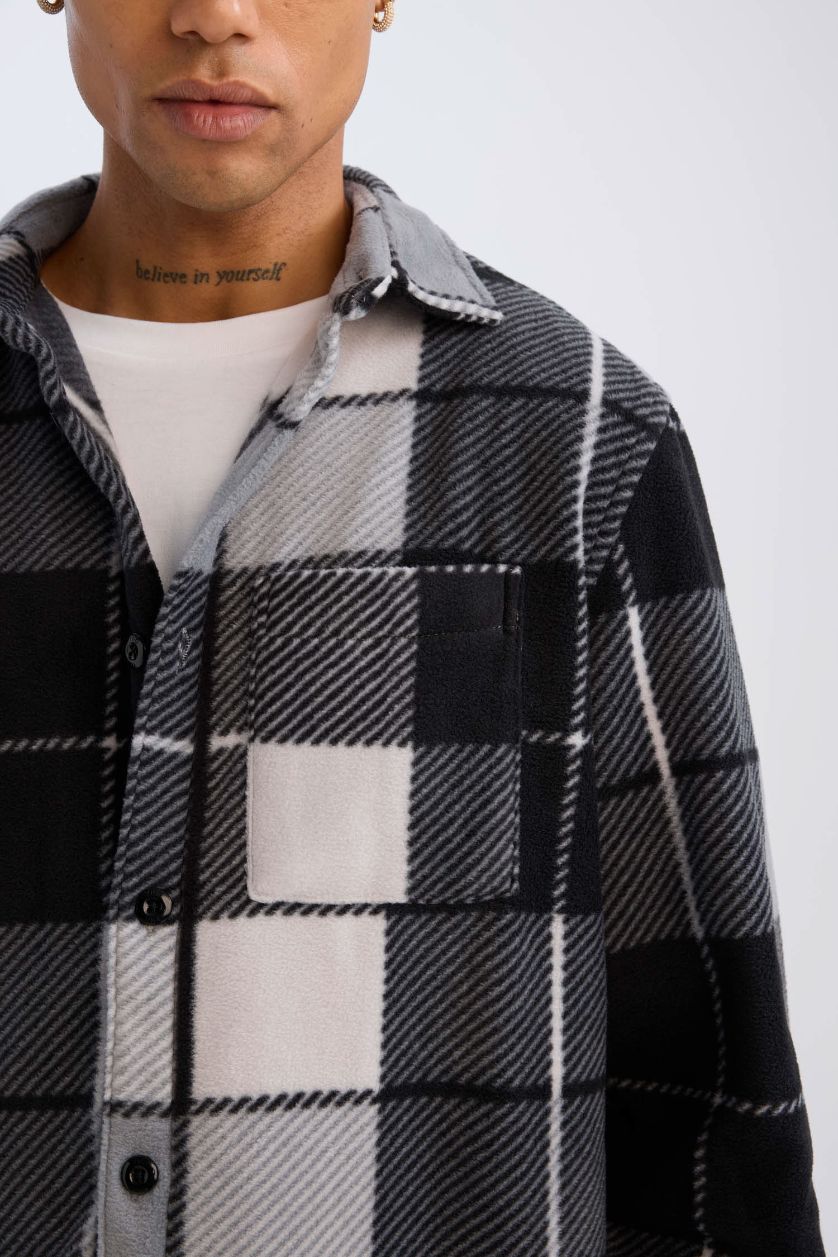 HOMME Anthracite Chemise à manches longues en polaire à carreaux Coupe régulière