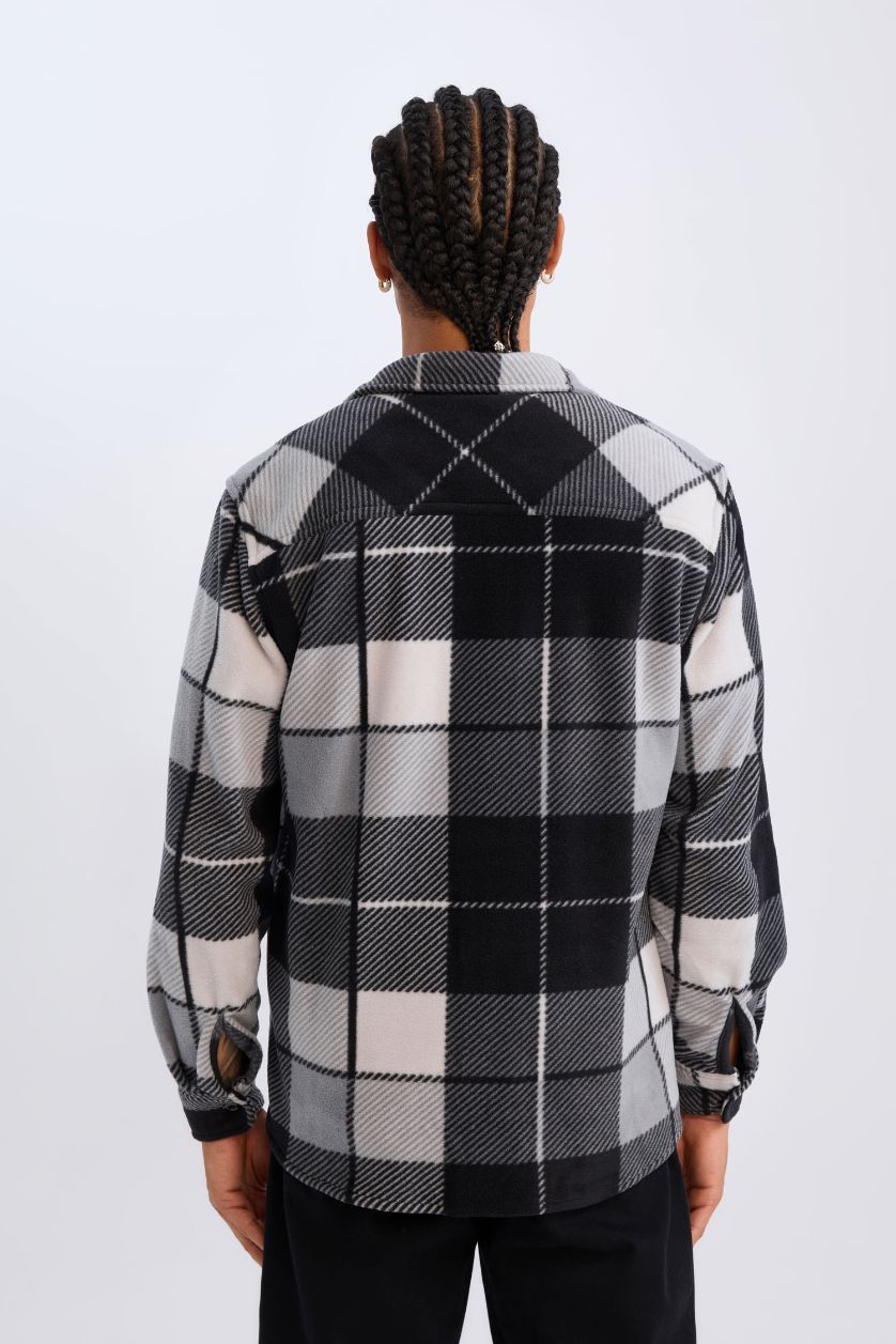 HOMME Anthracite Chemise à manches longues en polaire à carreaux Coupe régulière