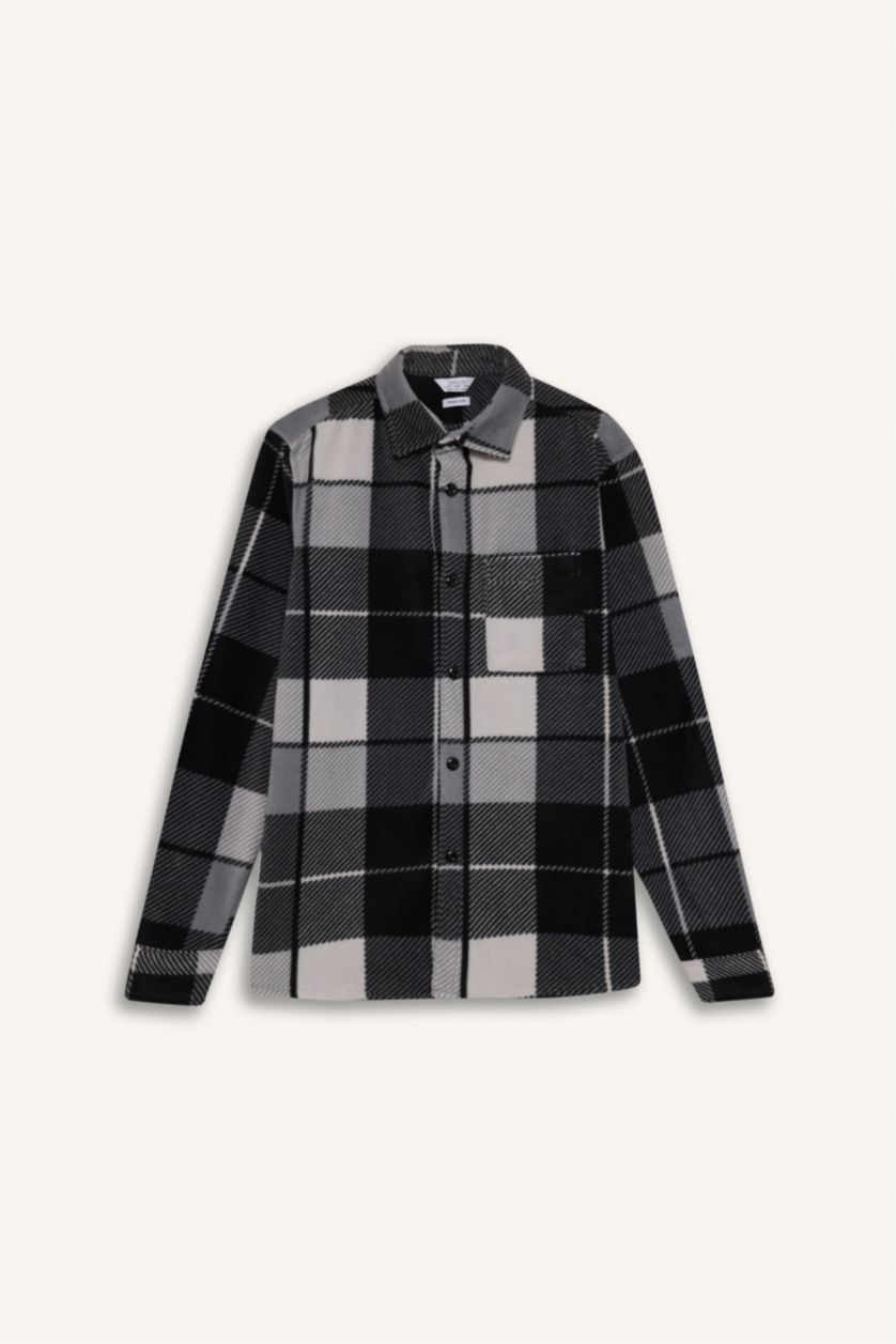 HOMME Anthracite Chemise à manches longues en polaire à carreaux Coupe régulière