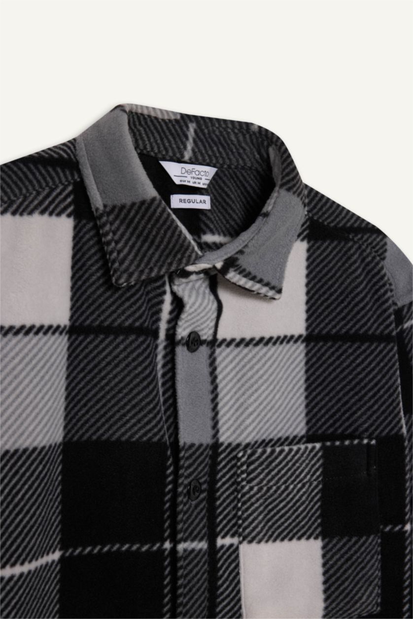 HOMME Anthracite Chemise à manches longues en polaire à carreaux Coupe régulière