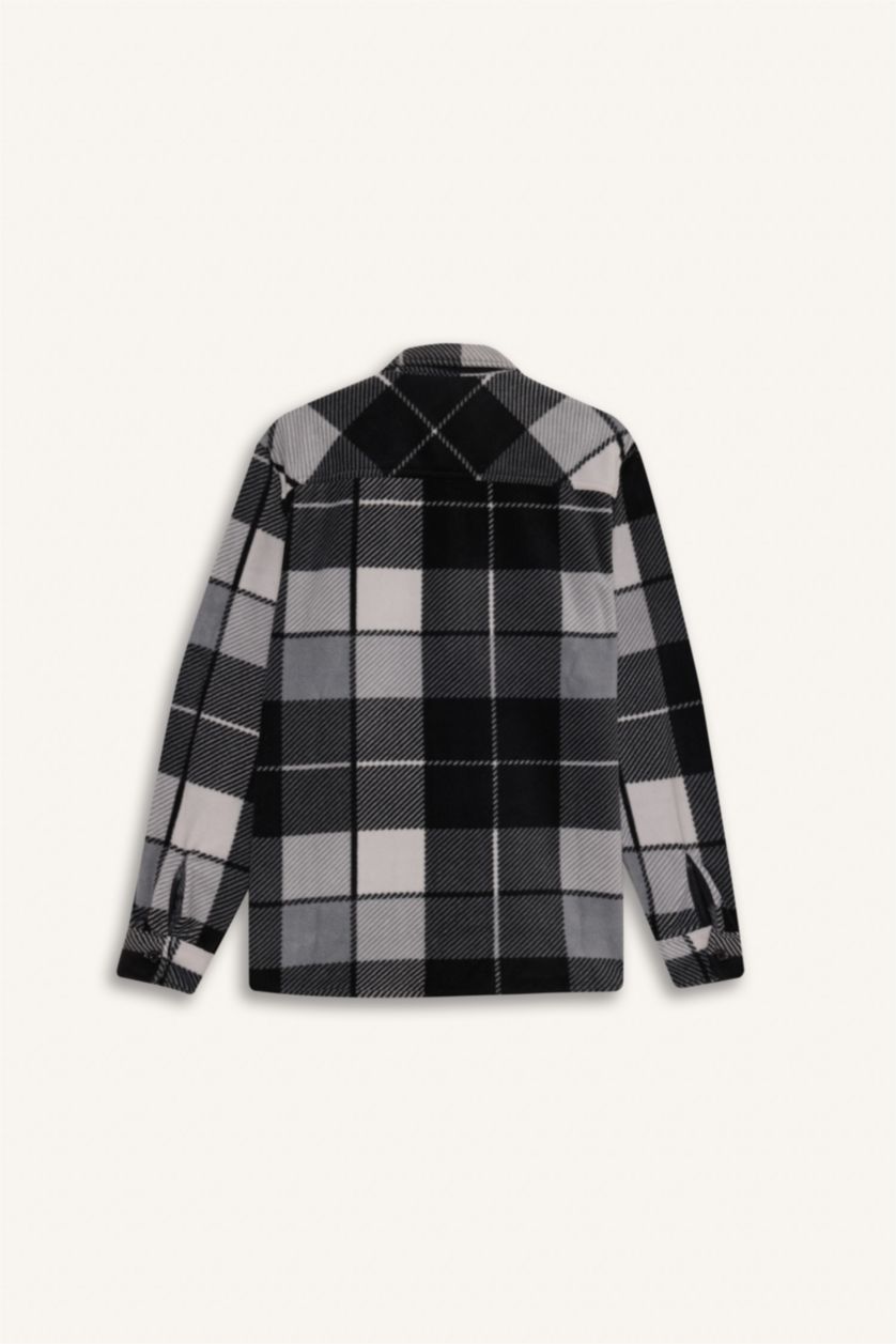 HOMME Anthracite Chemise à manches longues en polaire à carreaux Coupe régulière