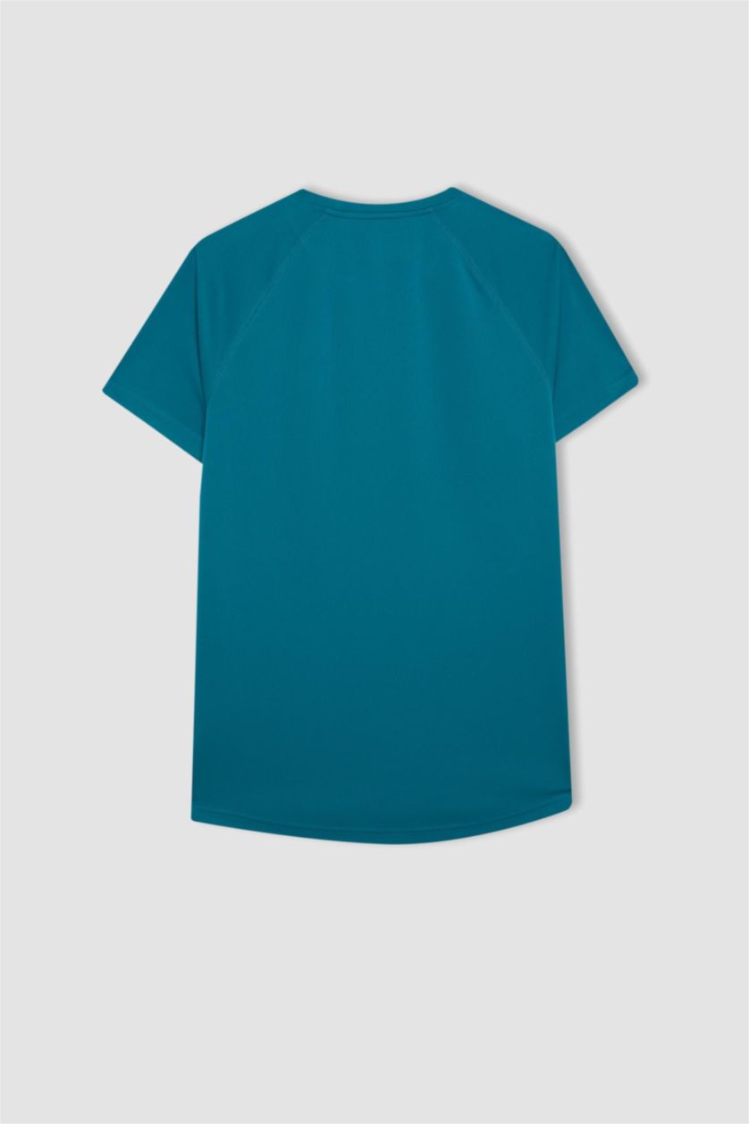 رجال أخضر غامق تي شيرت رياضي سليم فيت مطبوع من DeFactoFit