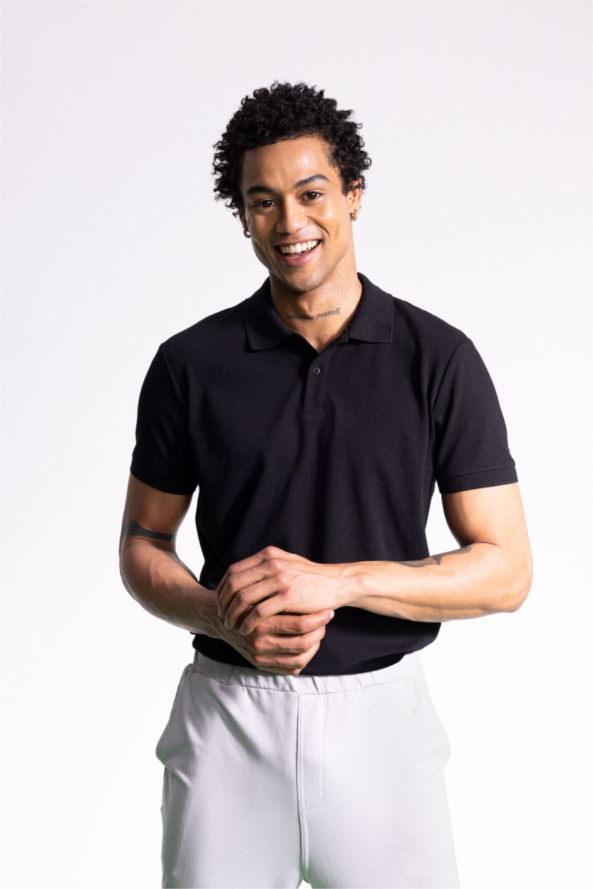 MAN Black Defacto Fit Slim Fit Polo Neck Polo T-Shirt