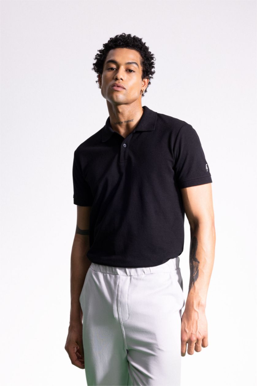 MAN Black Defacto Fit Slim Fit Polo Neck Polo T-Shirt
