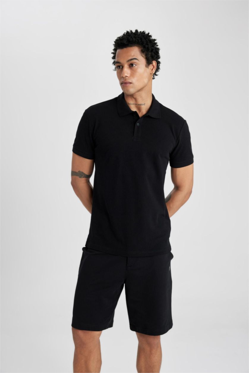 MAN Black Defacto Fit Slim Fit Polo Neck Polo T-Shirt
