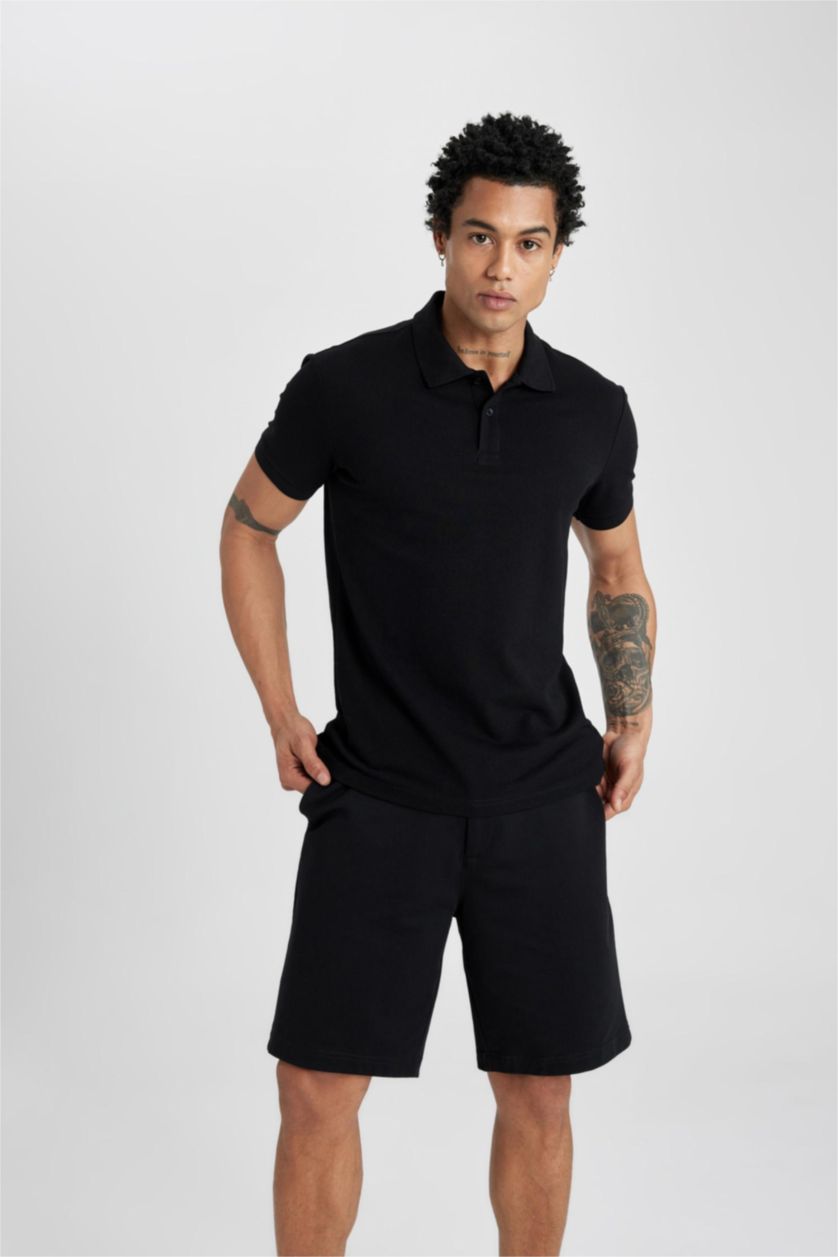 MAN Black Defacto Fit Slim Fit Polo Neck Polo T-Shirt