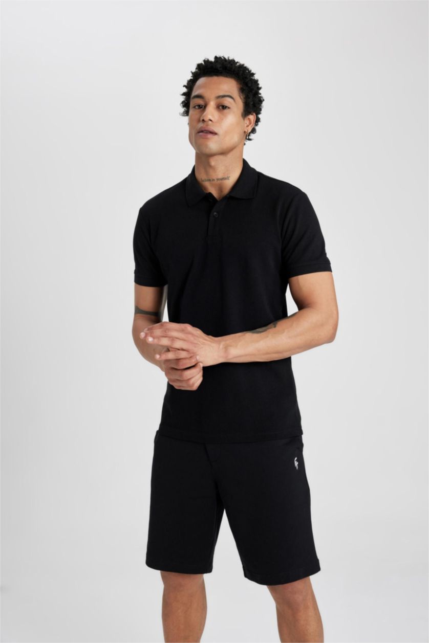 MAN Black Defacto Fit Slim Fit Polo Neck Polo T-Shirt