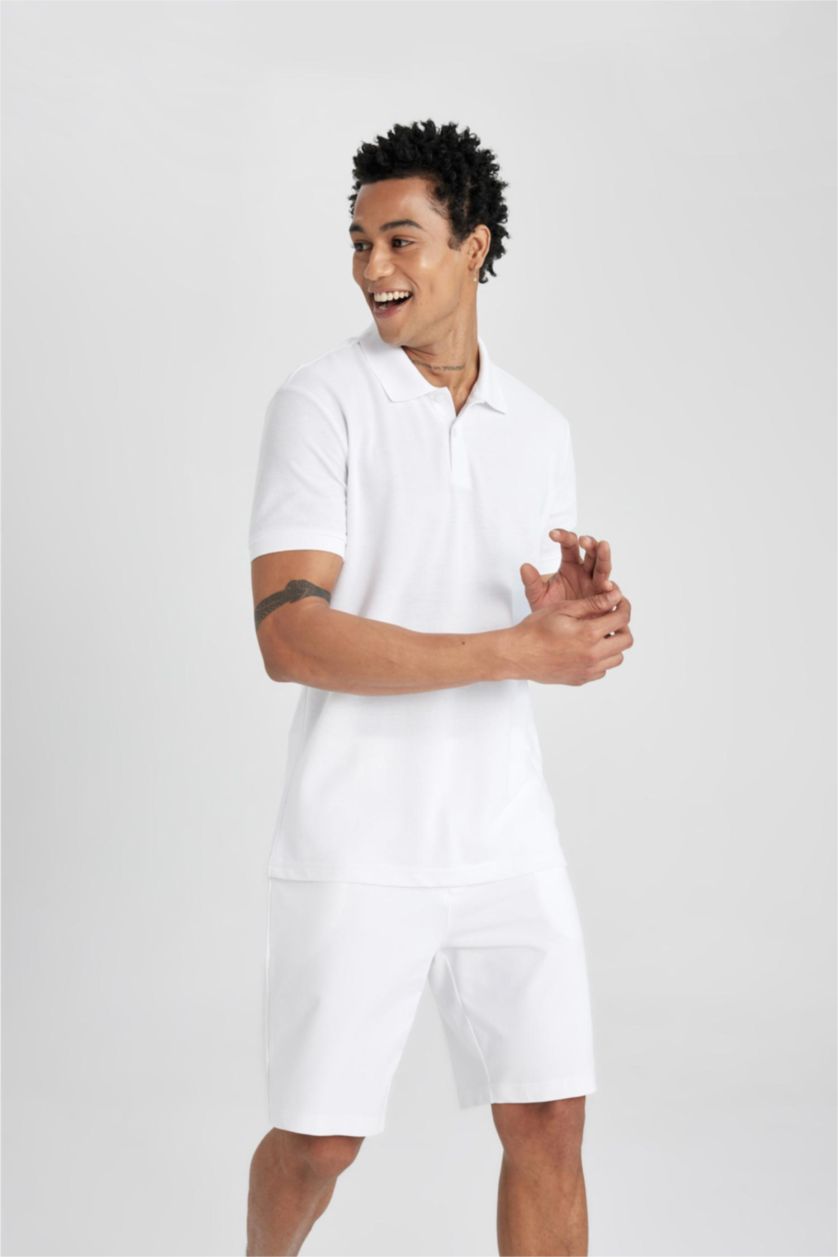 MAN White Defacto Fit Slim Fit Polo Neck Polo T-Shirt