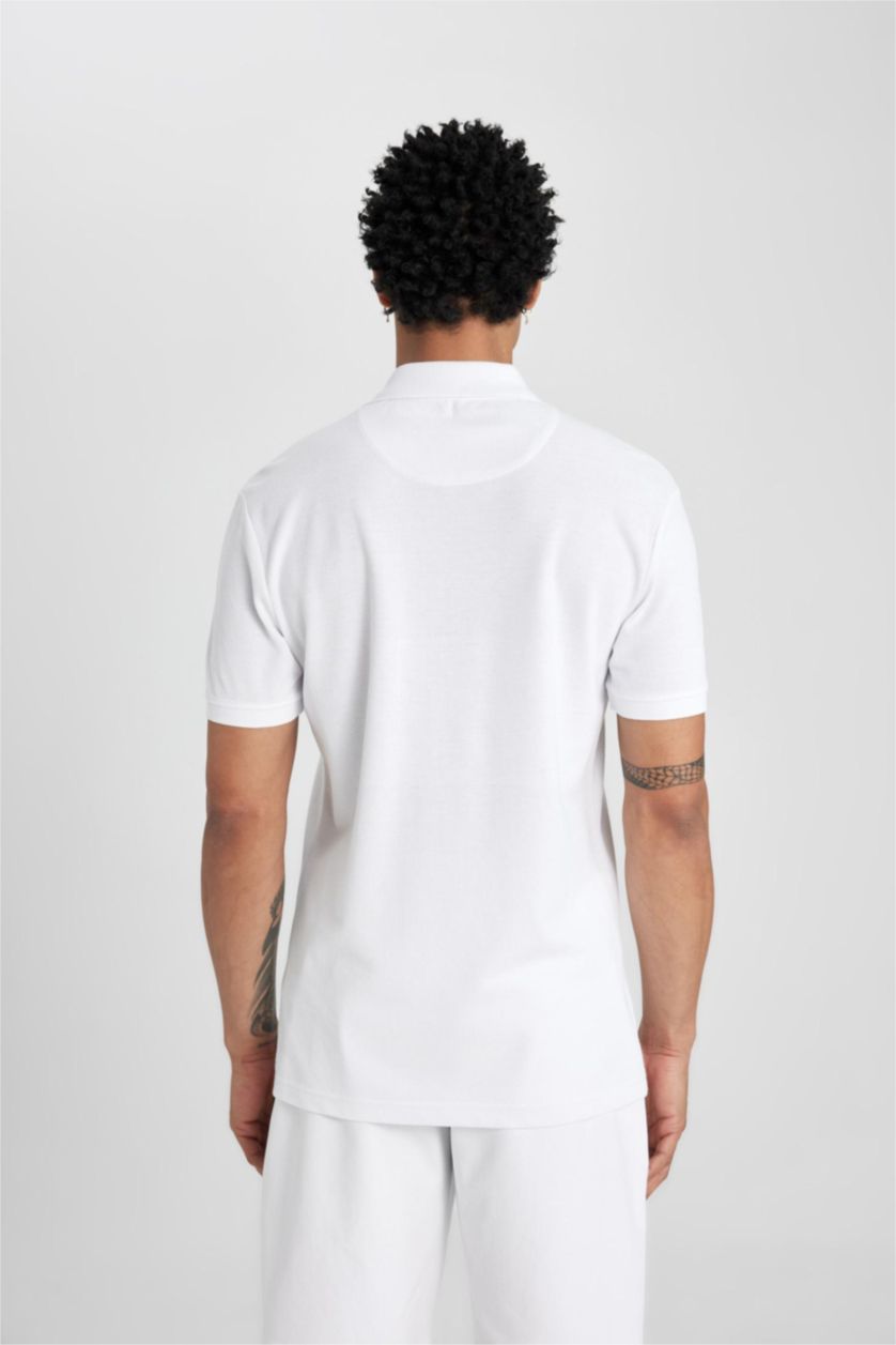 MAN White Defacto Fit Slim Fit Polo Neck Polo T-Shirt