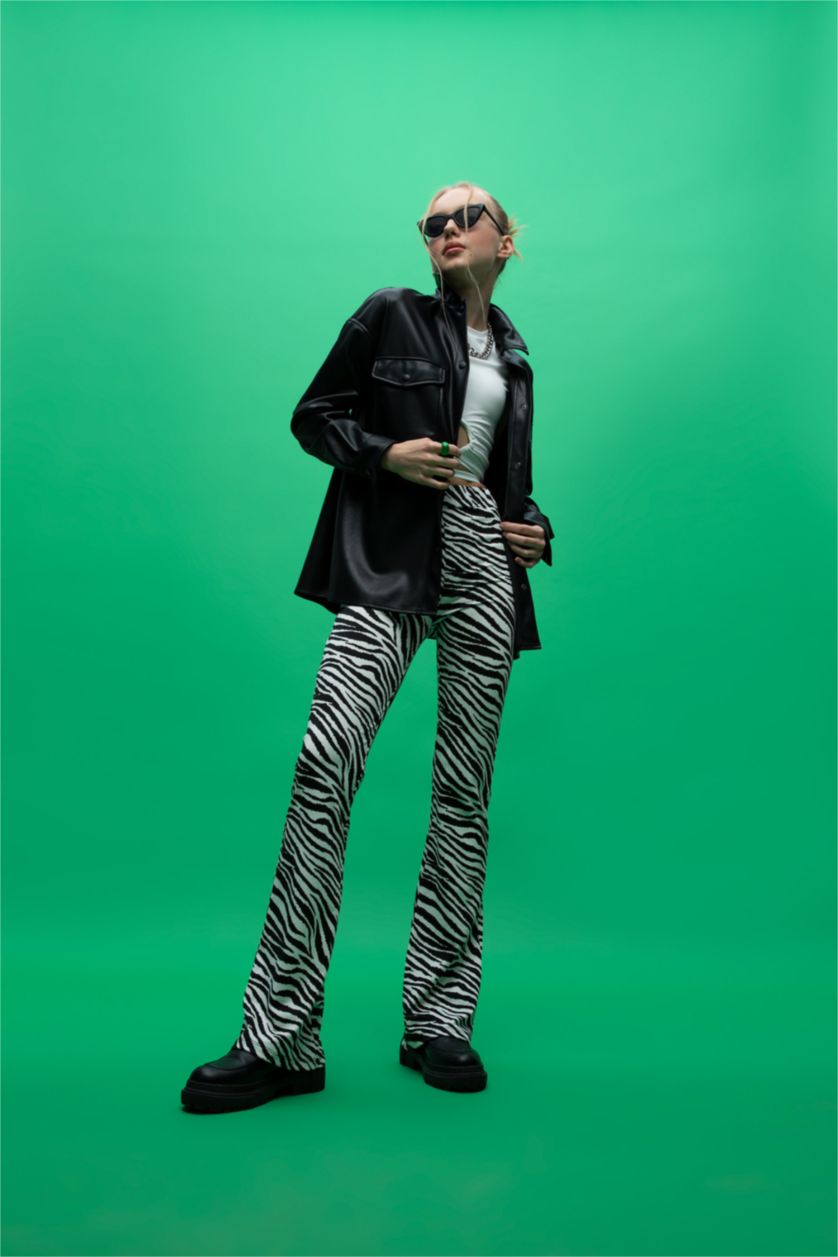 FEMME Noir Chemises à manches longues PU Col De Chemise Poche Double Rabat