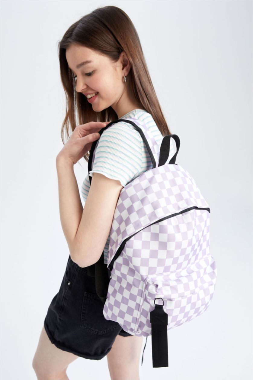 WOMAN Lilac Women's Defacto Fit Checkerboard Pattern School Backpack