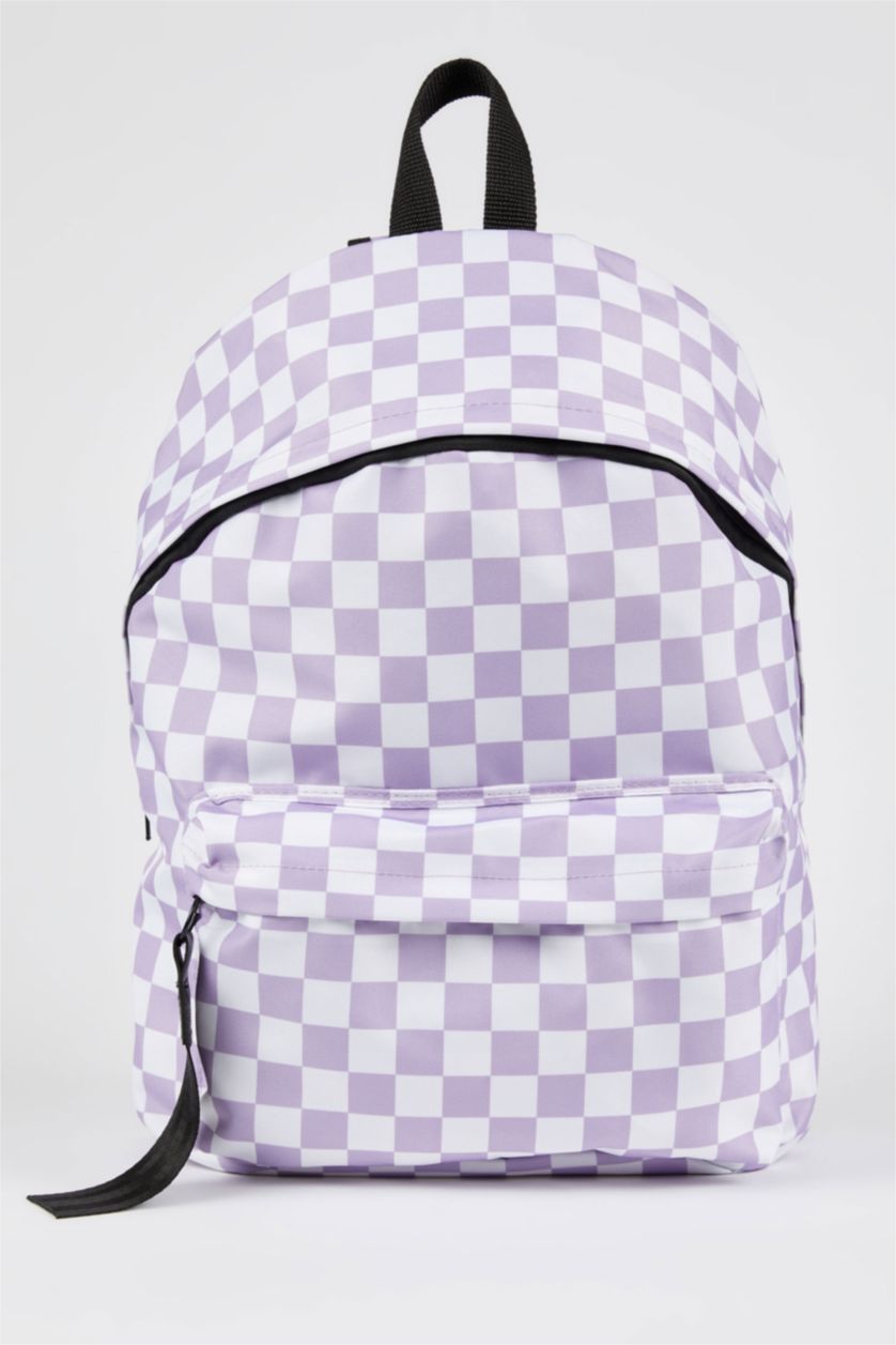 WOMAN Lilac Women's Defacto Fit Checkerboard Pattern School Backpack