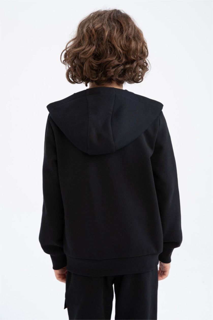 BOYS & TEENS Black Boy Regular Fit Hooded Pocket Printed Sweatshirt