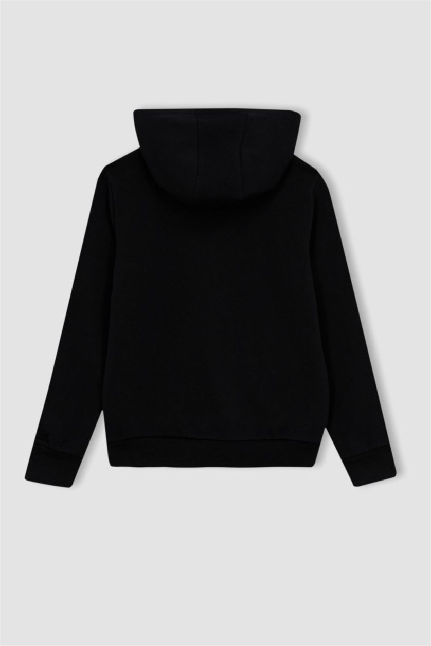 BOYS & TEENS Black Boy Regular Fit Hooded Pocket Printed Sweatshirt