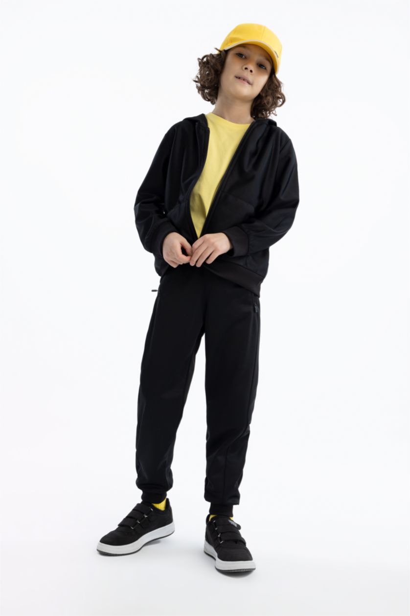 Erkek Çocuk - Genç Erkek Siyah Erkek Çocuk Slim Fit Fermuarlı Eşofman Altı