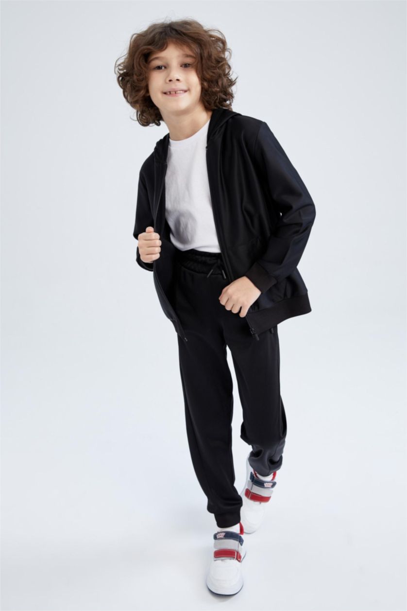 Erkek Çocuk - Genç Erkek Siyah Erkek Çocuk Slim Fit Fermuarlı Eşofman Altı