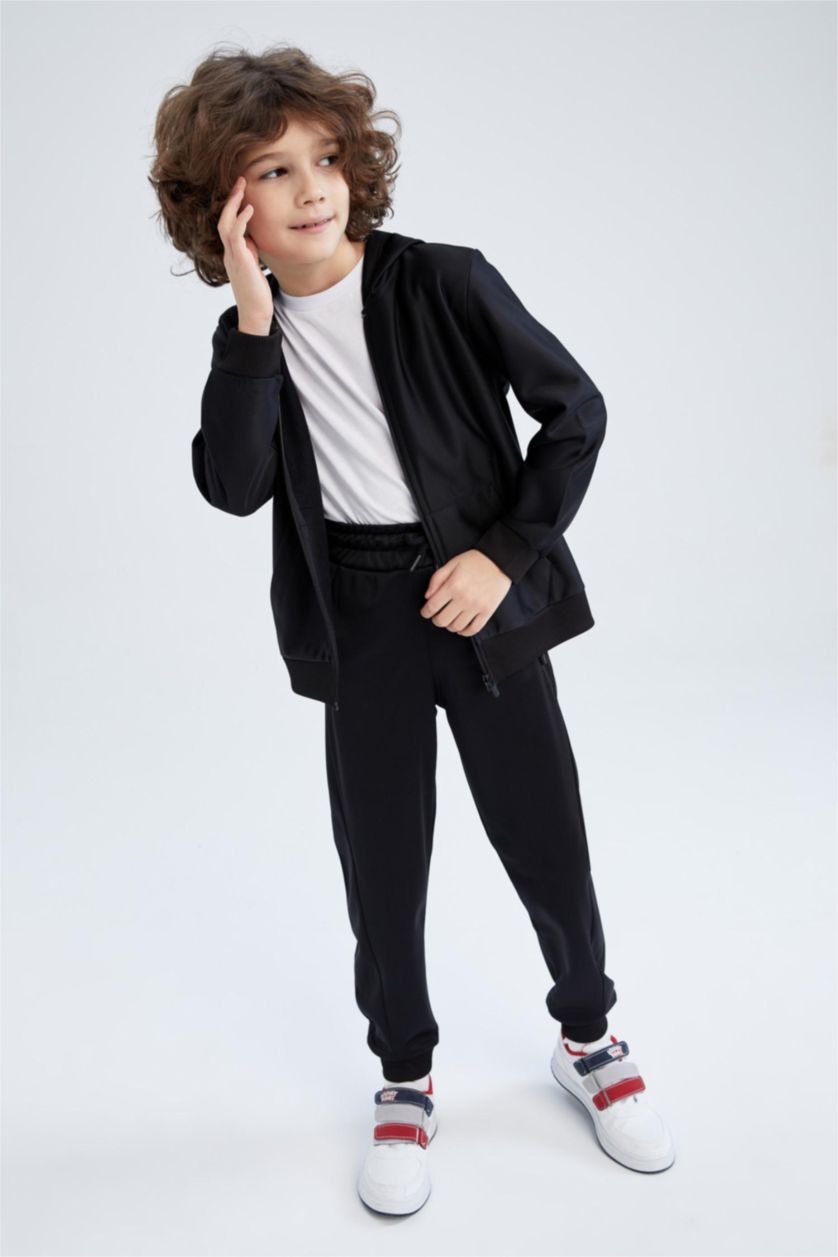 Erkek Çocuk - Genç Erkek Siyah Erkek Çocuk Slim Fit Fermuarlı Eşofman Altı