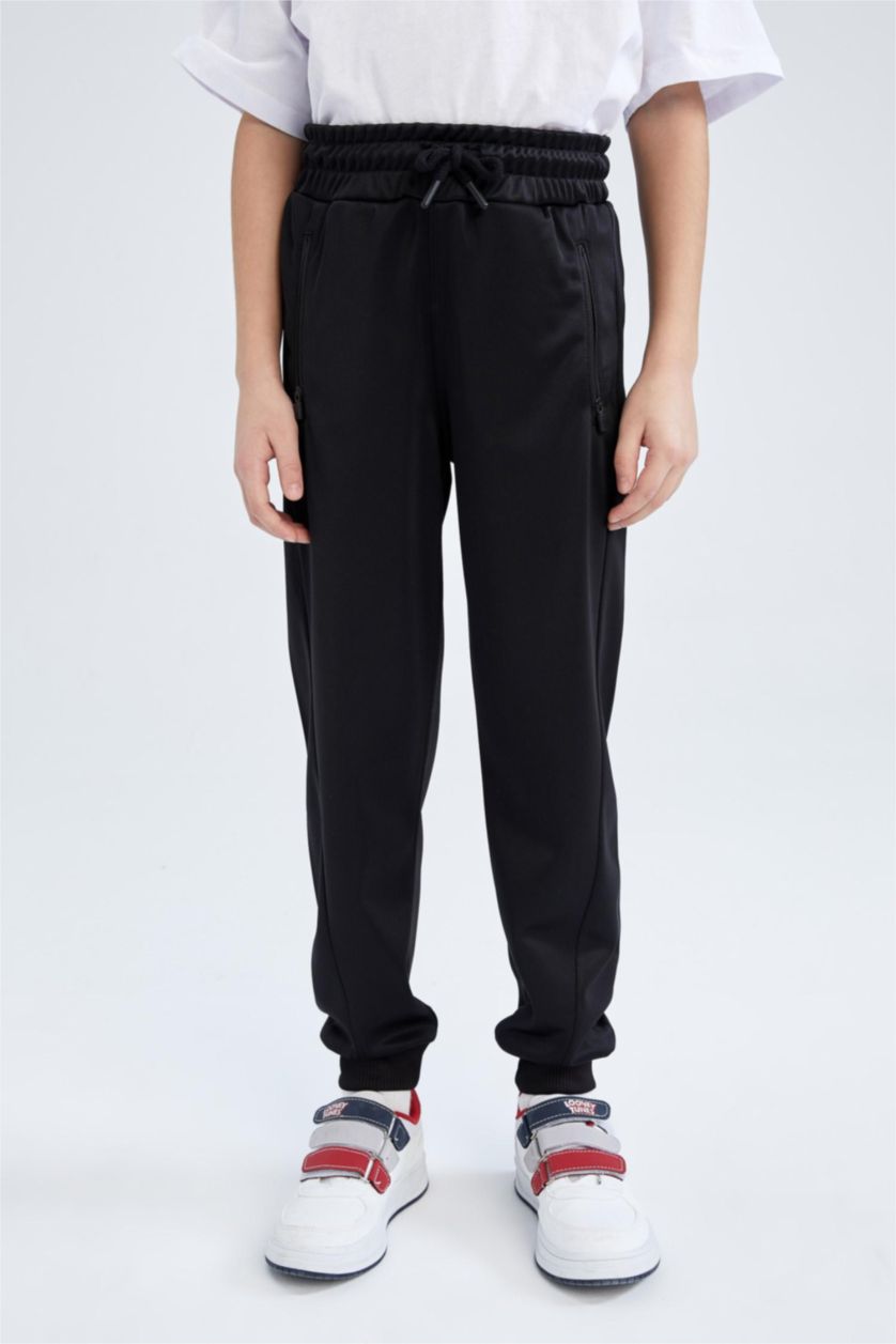 Erkek Çocuk - Genç Erkek Siyah Erkek Çocuk Slim Fit Fermuarlı Eşofman Altı