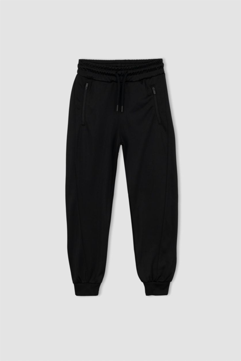 Erkek Çocuk - Genç Erkek Siyah Erkek Çocuk Slim Fit Fermuarlı Eşofman Altı