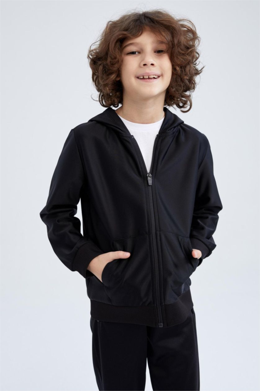BOYS & TEENS Black Boy Hooded Cardigan