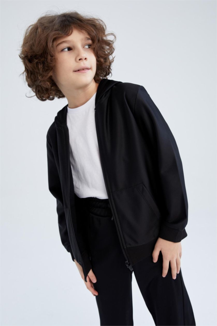 BOYS & TEENS Black Boy Hooded Cardigan