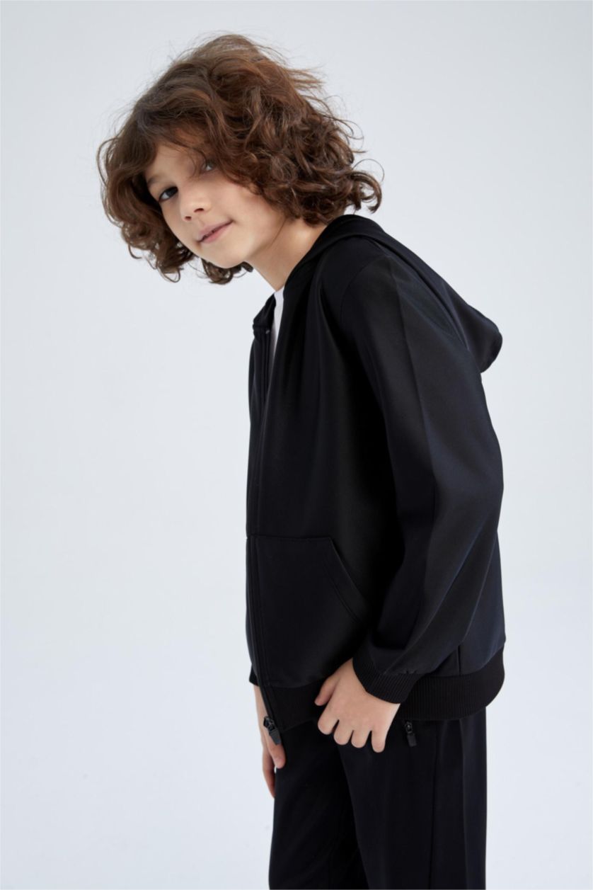 BOYS & TEENS Black Boy Hooded Cardigan