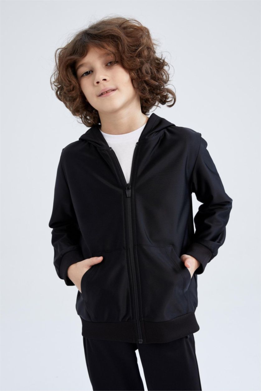 BOYS & TEENS Black Boy Hooded Cardigan