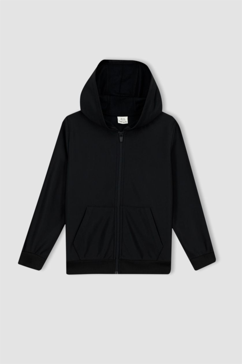 BOYS & TEENS Black Boy Hooded Cardigan