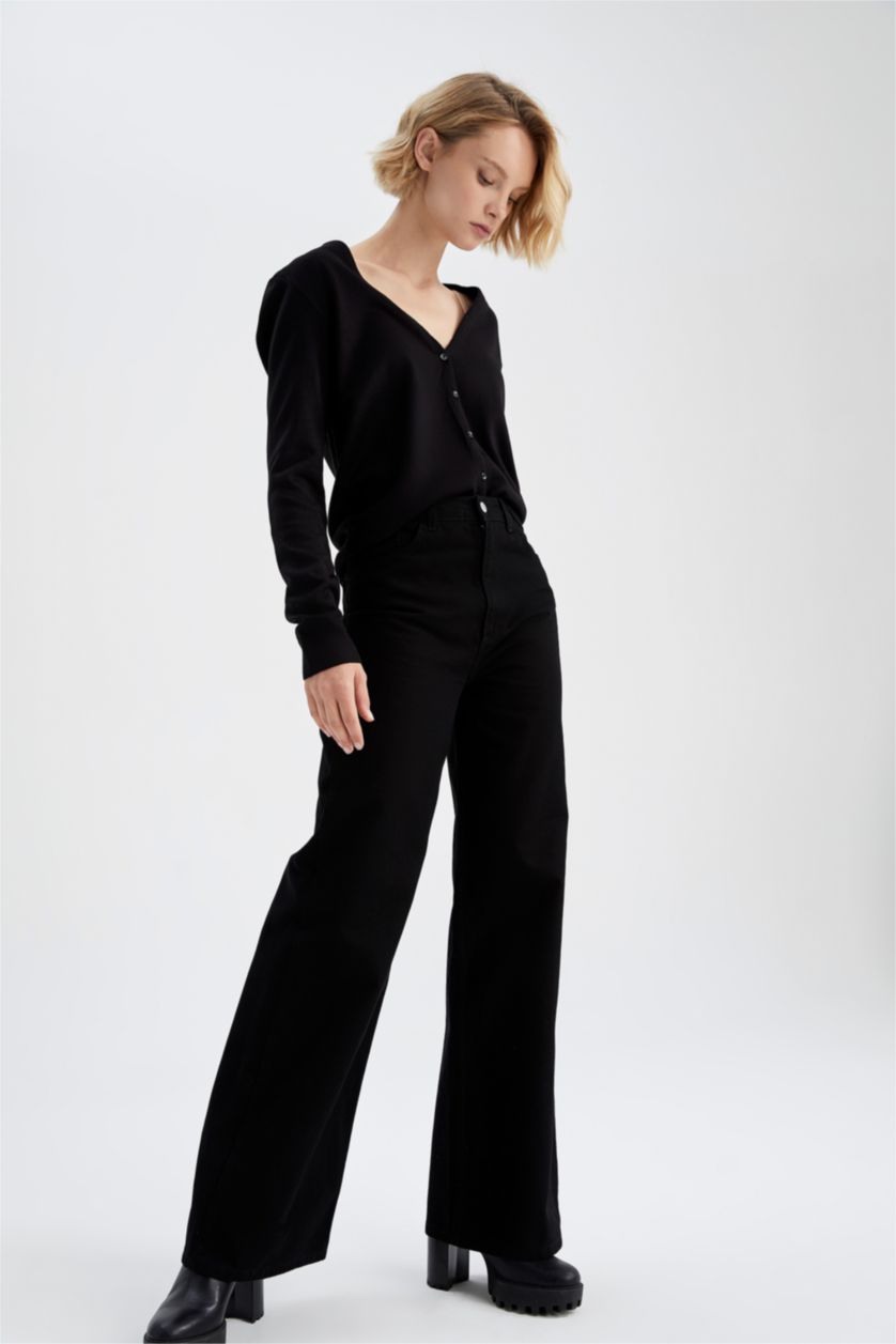 WOMAN Black High Waist Wide Leg Trousers