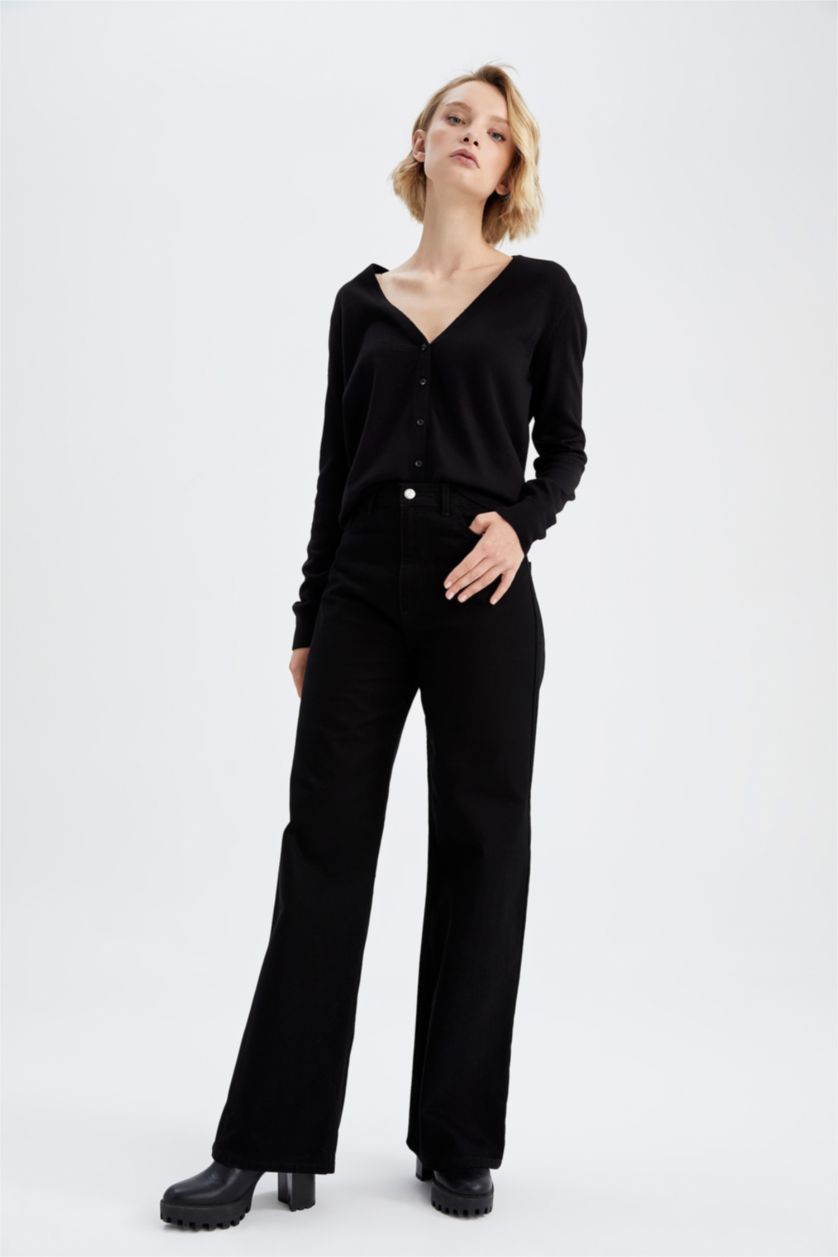 WOMAN Black High Waist Wide Leg Trousers
