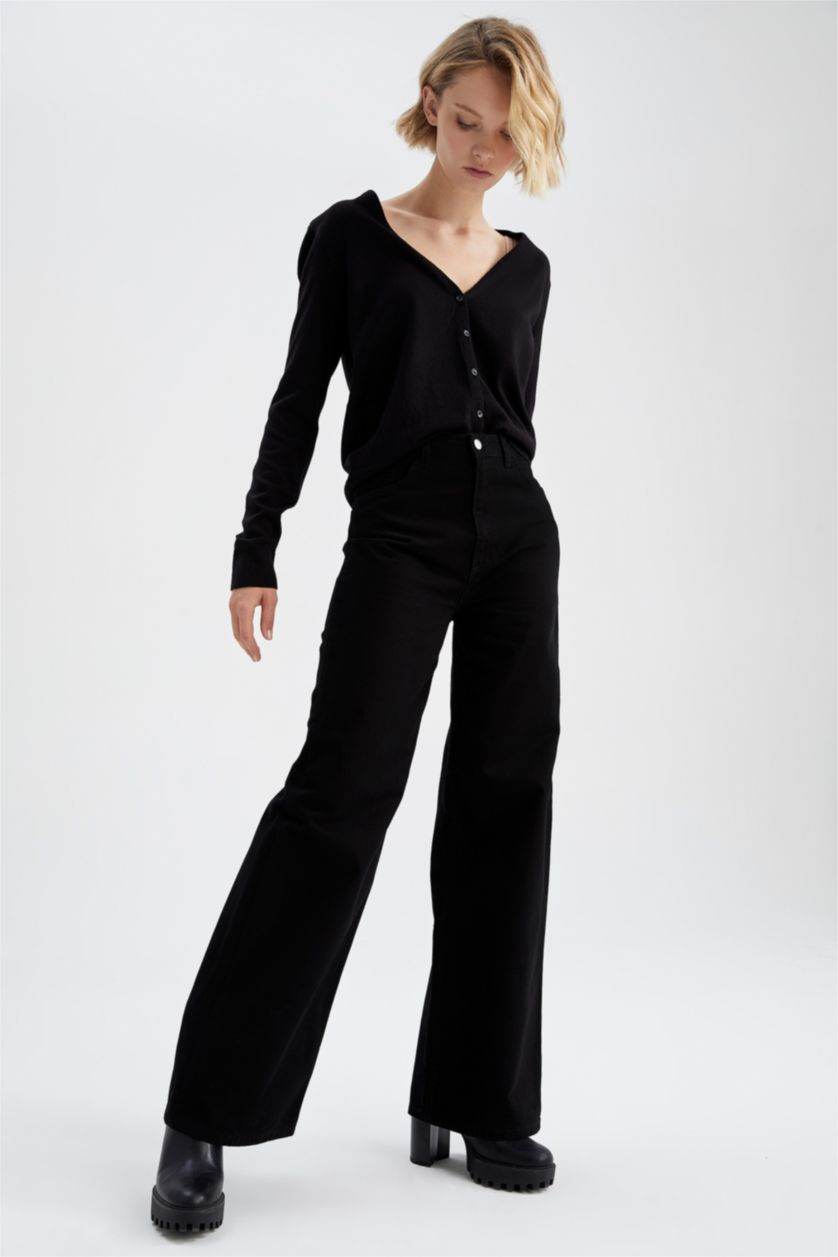 WOMAN Black High Waist Wide Leg Trousers