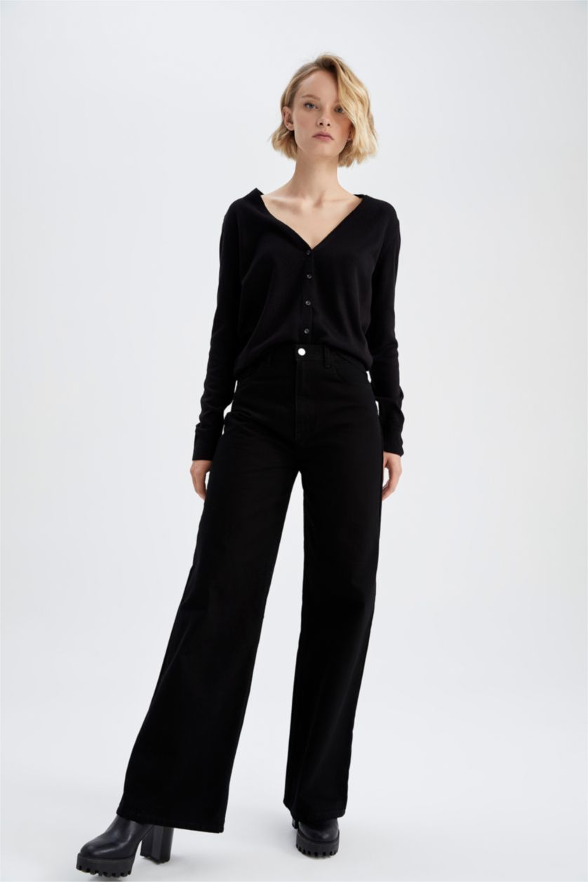 WOMAN Black High Waist Wide Leg Trousers