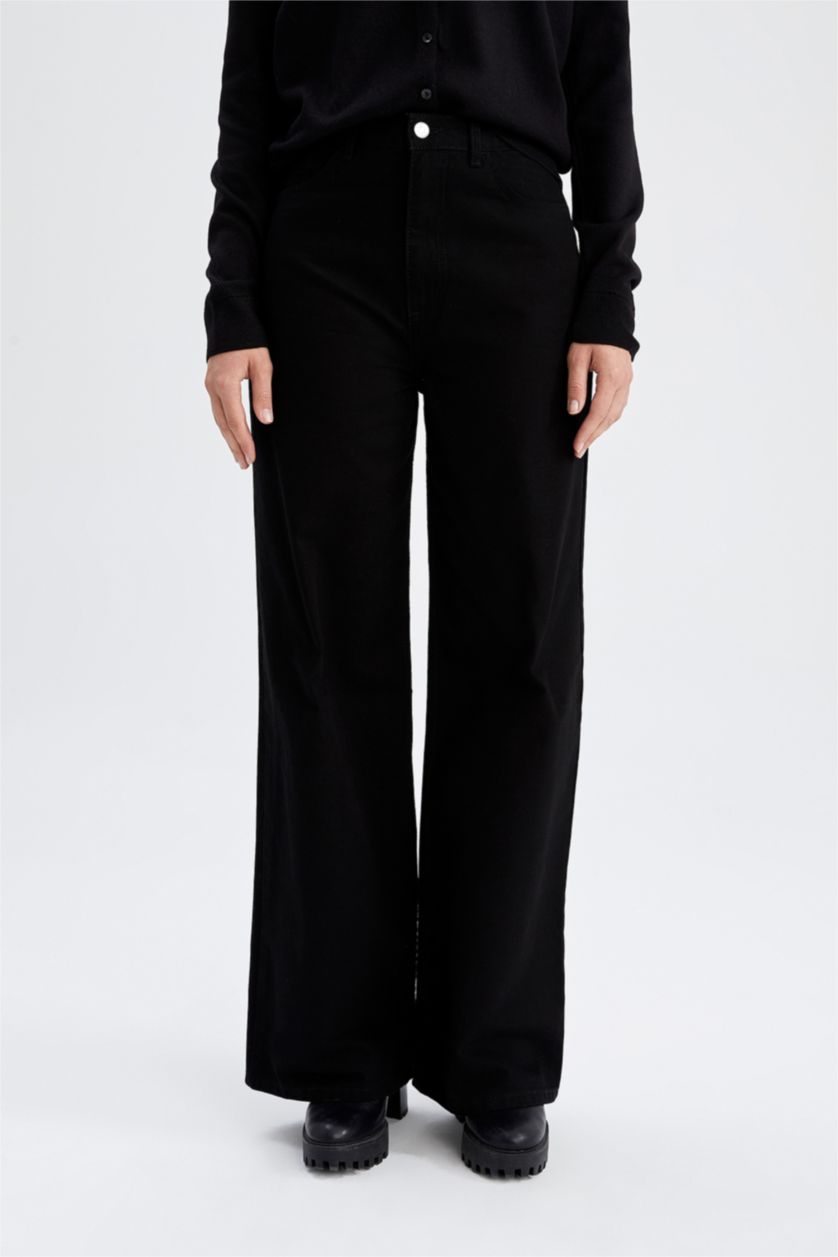 WOMAN Black High Waist Wide Leg Trousers