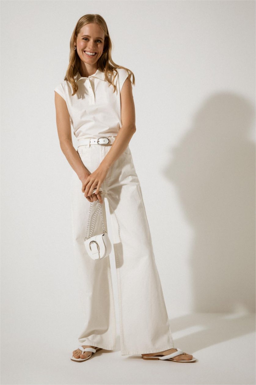 FEMME Blanc Pantalon large taille haute