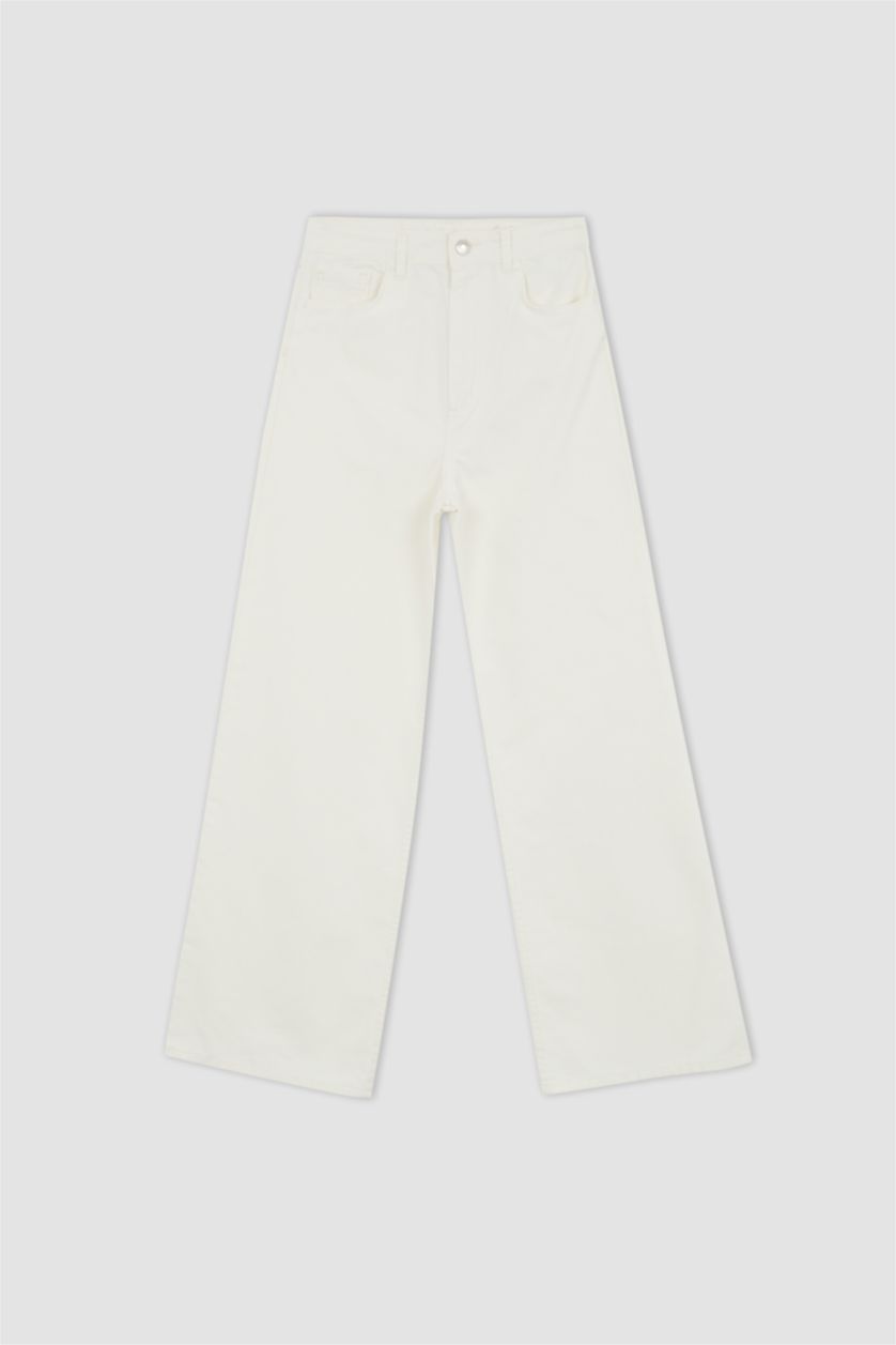 FEMME Blanc Pantalon large taille haute