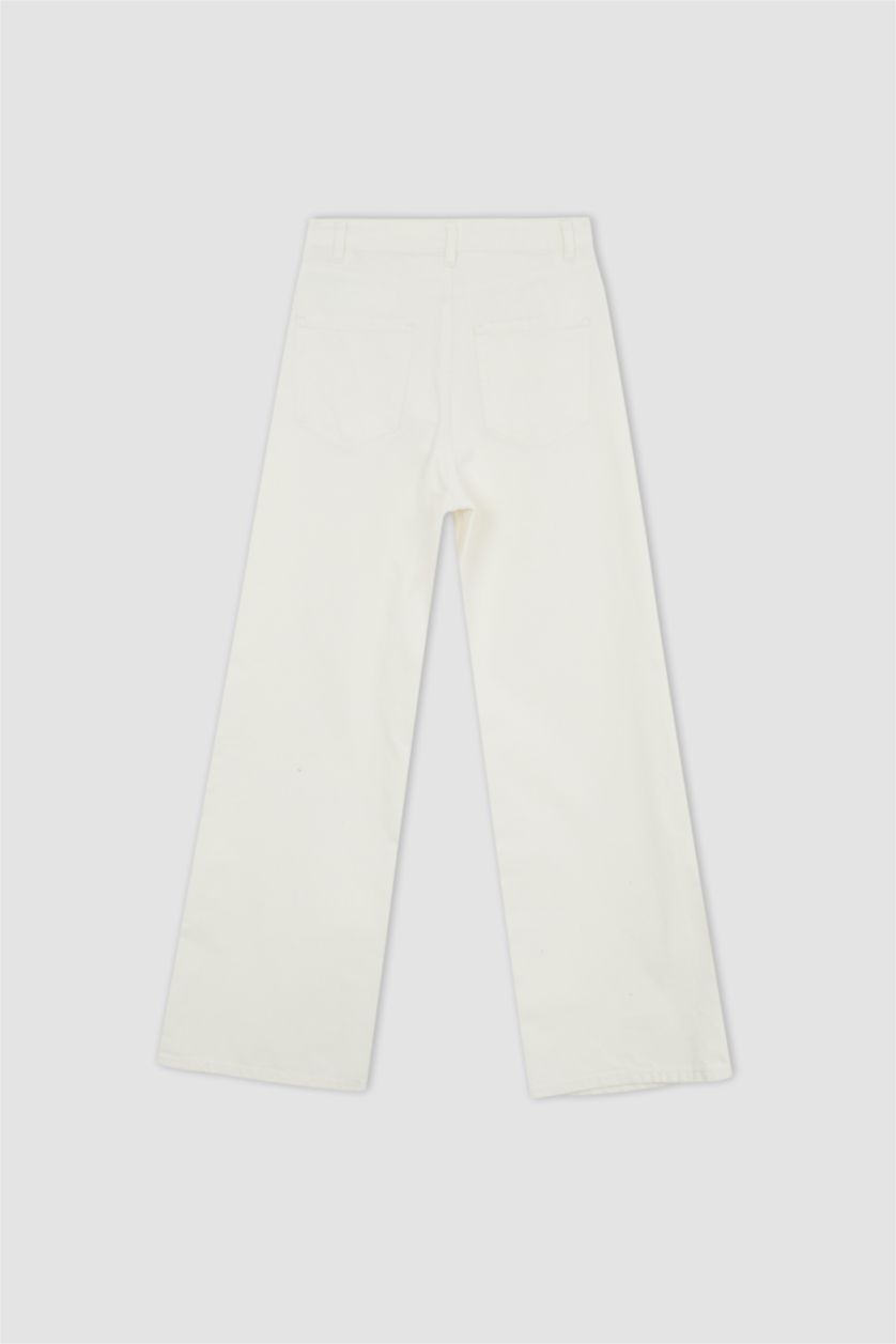 FEMME Blanc Pantalon large taille haute