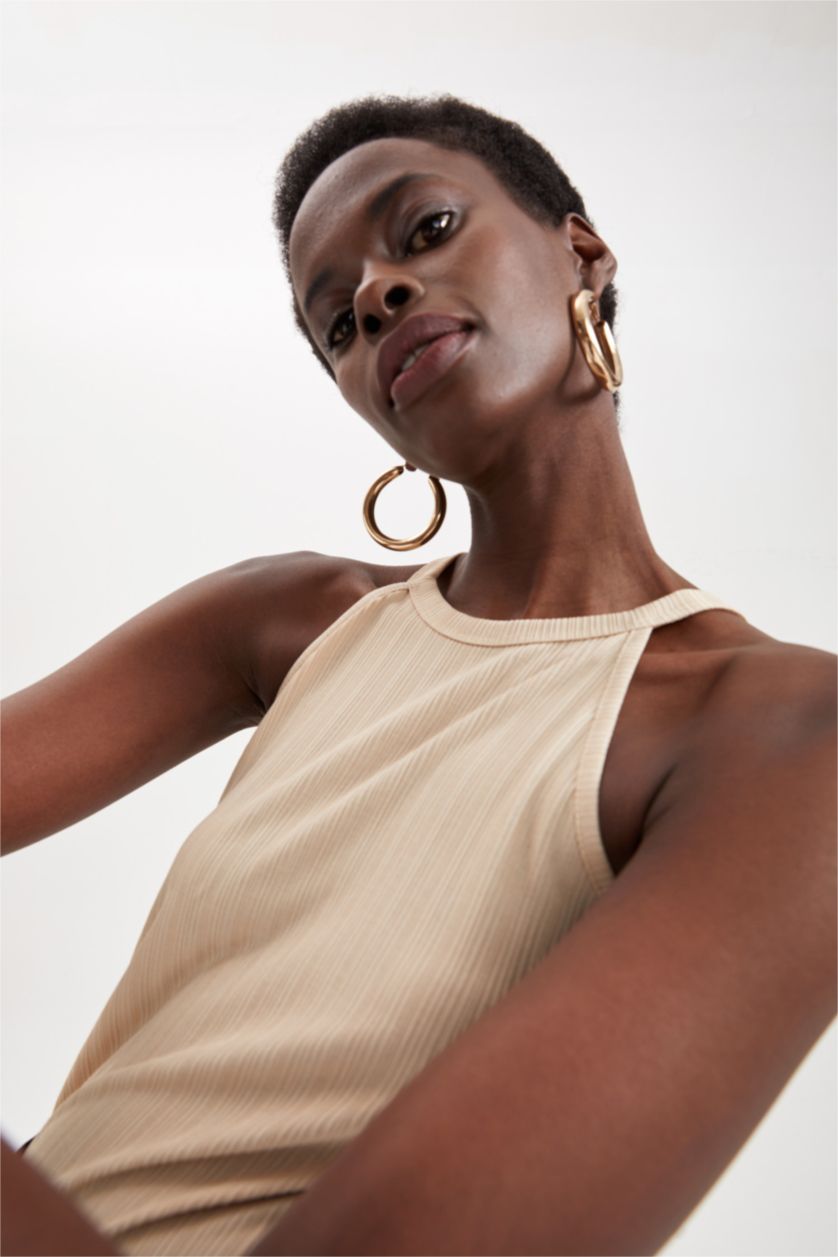 FEMME Beige Débardeur Coupe slim raccourcie Col dos nu