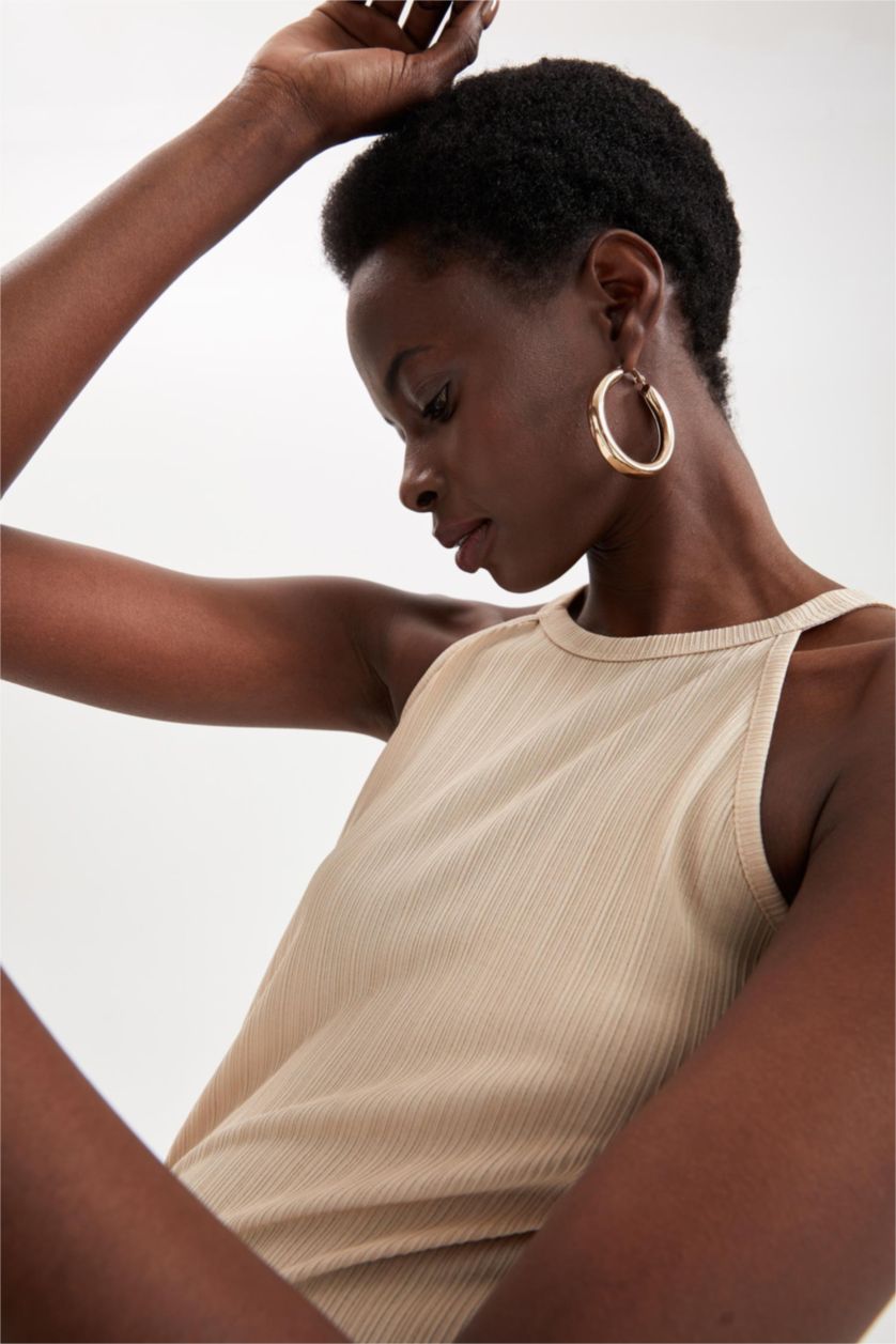 FEMME Beige Débardeur Coupe slim raccourcie Col dos nu