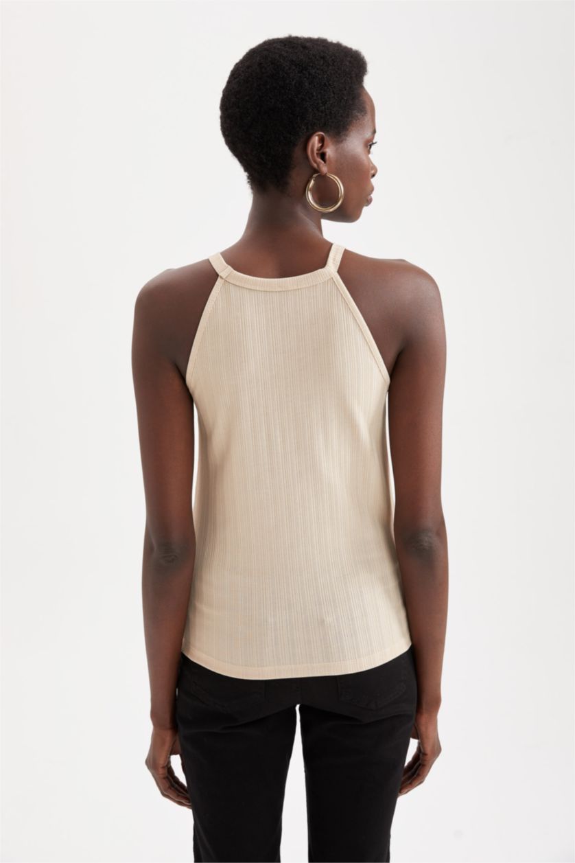 FEMME Beige Débardeur Coupe slim raccourcie Col dos nu