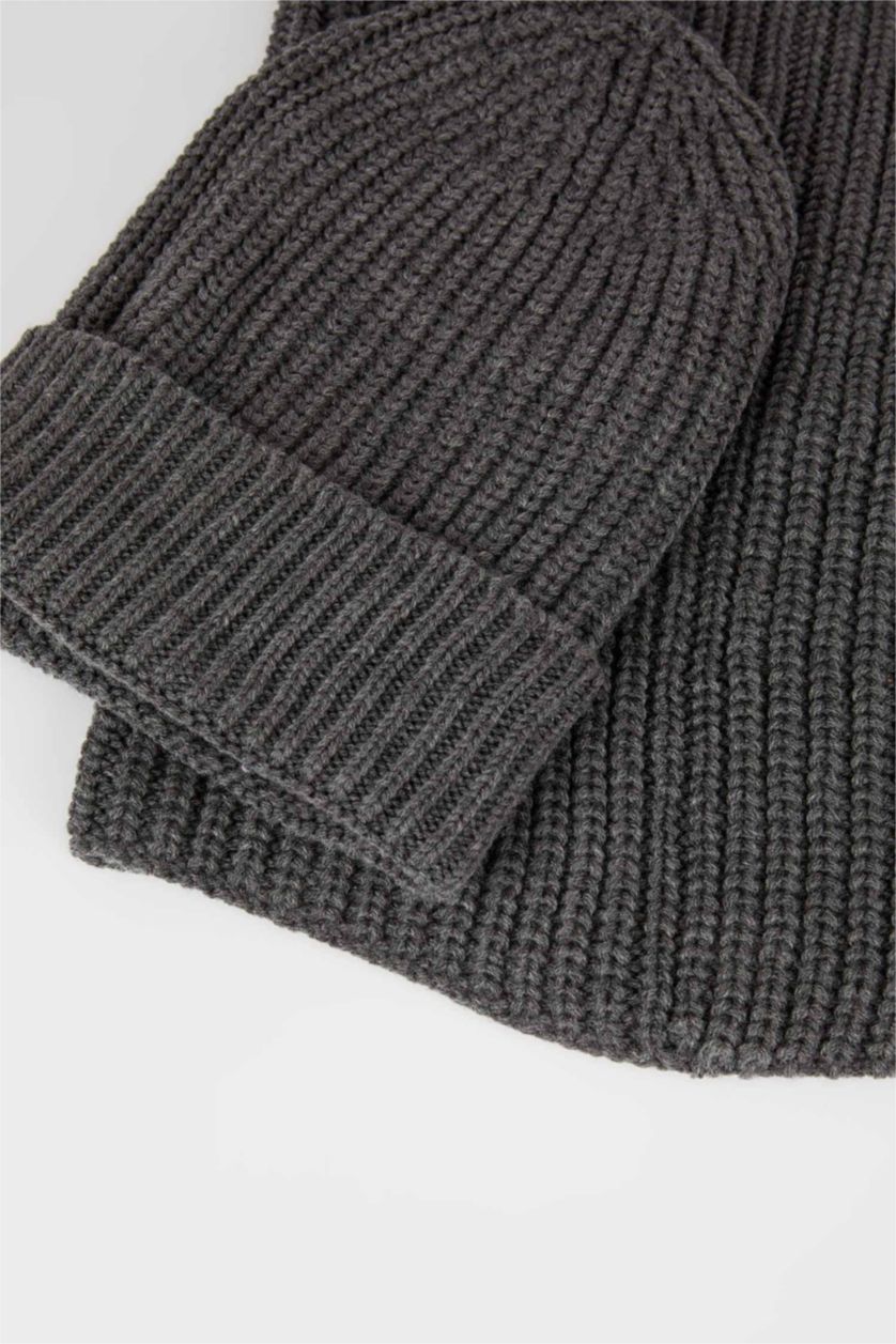 HOMME Anthracite Bonnet et col en tricot Warmtech à isolation thermique pour hommes