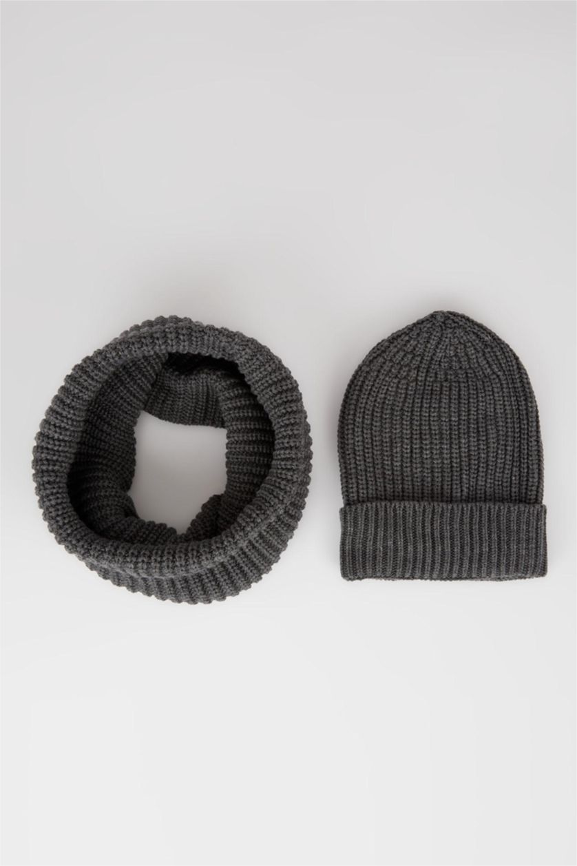 HOMME Anthracite Bonnet et col en tricot Warmtech à isolation thermique pour hommes