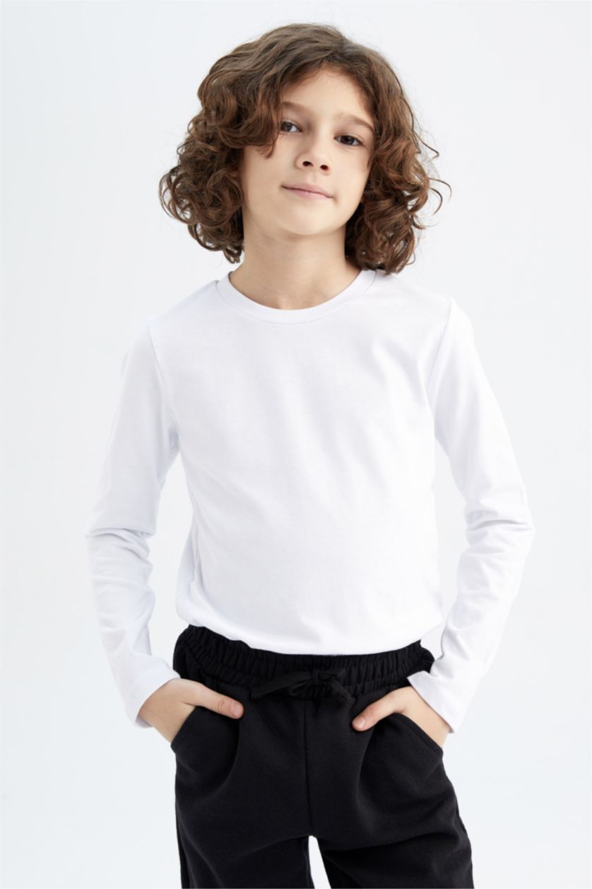 BOYS & TEENS White 3 piece Regular Fit Long Sleeve T-Shirt