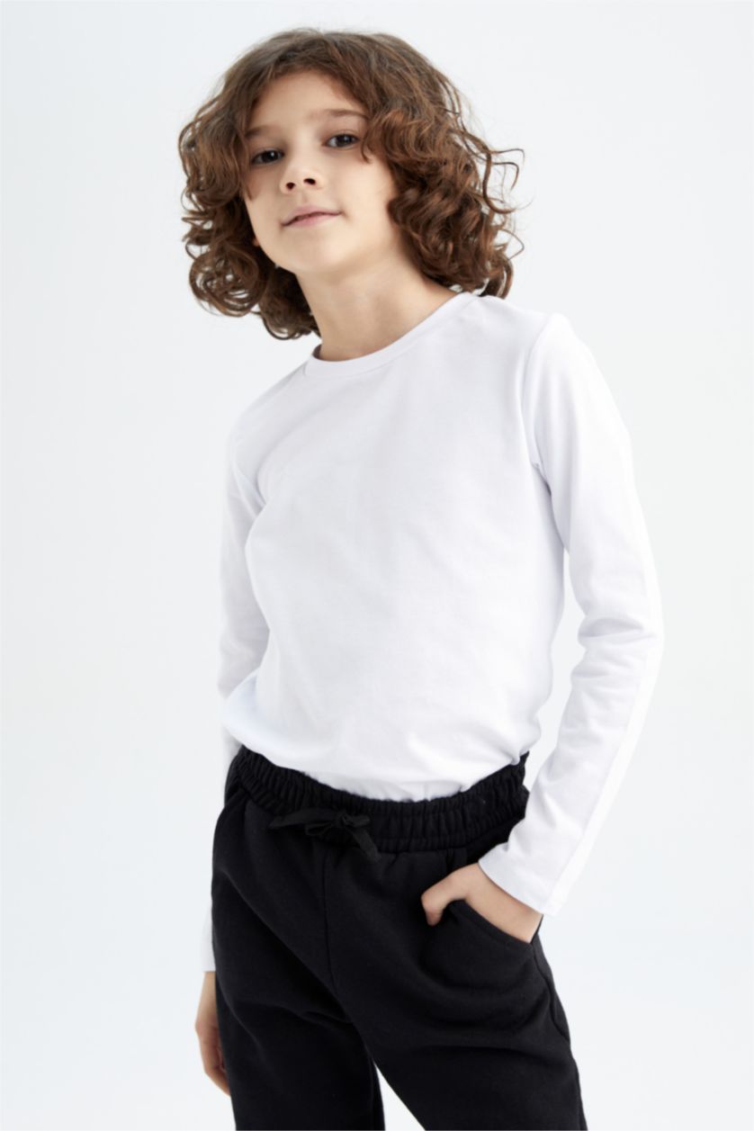 BOYS & TEENS White 3 piece Regular Fit Long Sleeve T-Shirt