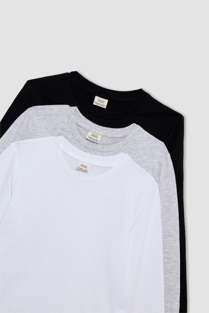 BOYS & TEENS White 3 piece Regular Fit Long Sleeve T-Shirt