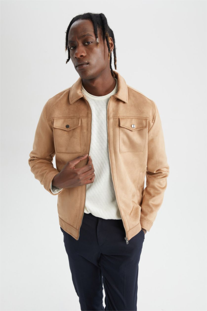 HOMME Beige Veste Col Polo Coupe Slim